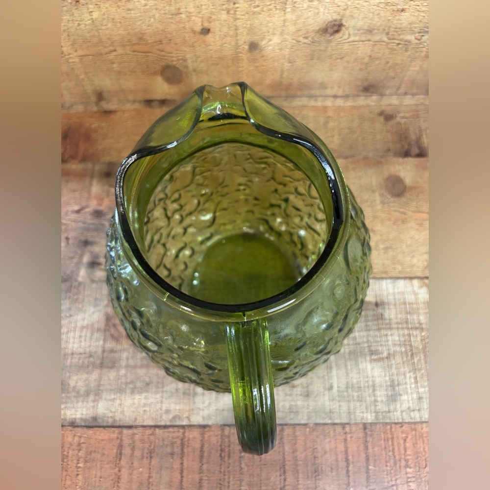 Vintage Anchor Hocking 60’s Lido Milano Crinkle Glass Ball Pitcher Avocado Green - Picture 5 of 9